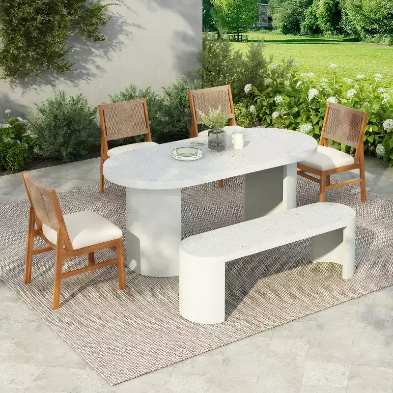 Christopher Knight Home Adair Modern 6-Piece Patio Concrete Terrazzo Dining Set with Wicker Dining Chairs