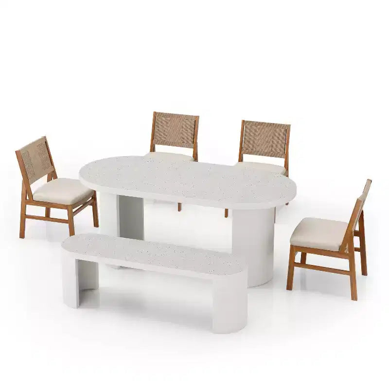 Christopher Knight Home Adair – Ensemble de salle à manger moderne 6 pièces pour patio, en béton et terrazzo, avec chaises de salle à manger en osier