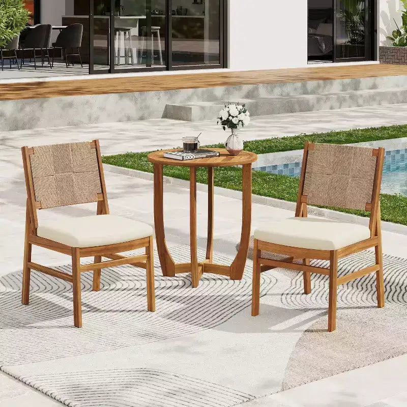 Christopher Knight Home Daisy 3 Piece Patio Rustic Acacia Wood Dining Set with Wicker Woven Chair