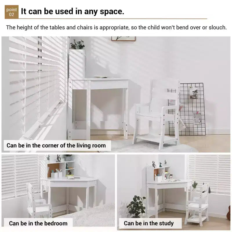 Bureau d'angle et chaise pour enfants COZONY, ensemble de table d'étude en forme de L pour garçons et filles de 3 à 8 ans