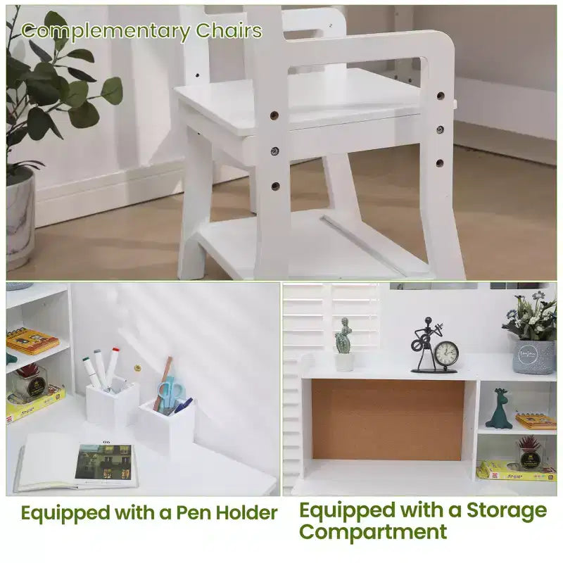 Bureau d'angle et chaise pour enfants COZONY, ensemble de table d'étude en forme de L pour garçons et filles de 3 à 8 ans