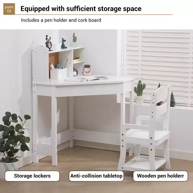 Bureau d'angle et chaise pour enfants COZONY, ensemble de table d'étude en forme de L pour garçons et filles de 3 à 8 ans