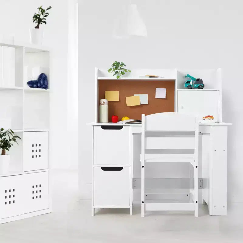 Ensemble Bureau et Chaise pour Enfants COZONY, Table d'Étude en Bois avec Étagère de Rangement et Panneau d'Affichage, Bureau d'Apprentissage et d'Écriture pour Enfant