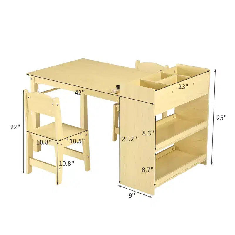 Table d'activités en bois pour enfants, bureau d'art pour enfants, avec rouleau de papier et rangement, 2 chaises, mobilier en bois pour enfants
