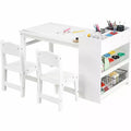 Toddler Craft Play Wood Activity Desk Kids Art Table, with Paper Roller & Storage, 2 Chairs, Children's Wooden Furniture
