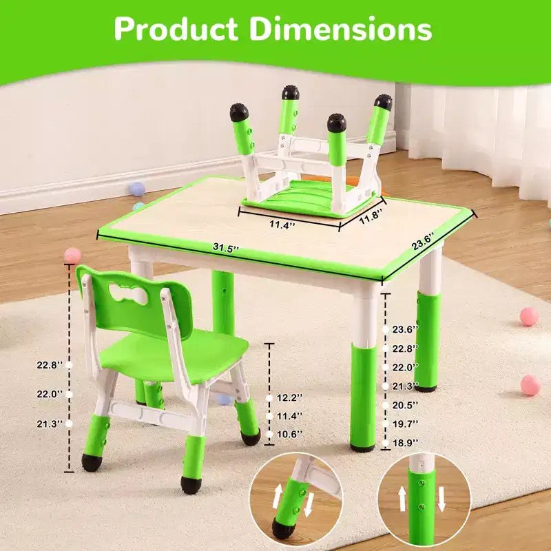 Table et 4 chaises pour enfants, réglables en hauteur, plateau effaçable, ensemble table et chaises multifonctionnel pour la lecture, le dessin, les repas