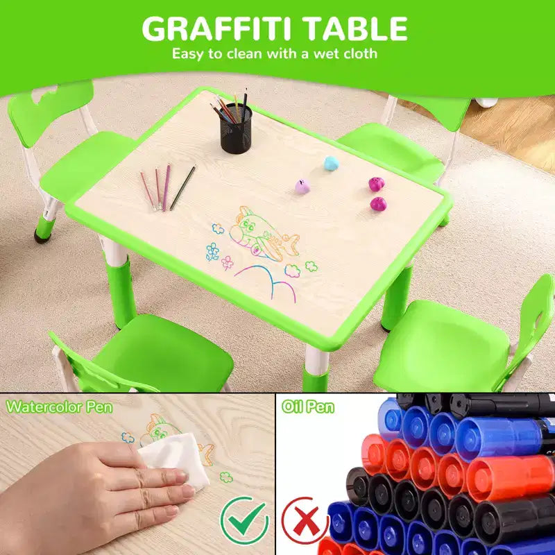Table et 4 chaises pour enfants, réglables en hauteur, plateau effaçable, ensemble table et chaises multifonctionnel pour la lecture, le dessin, les repas
