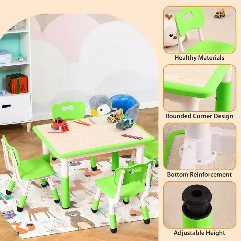 Table et 4 chaises pour enfants, réglables en hauteur, plateau effaçable, ensemble table et chaises multifonctionnel pour la lecture, le dessin, les repas