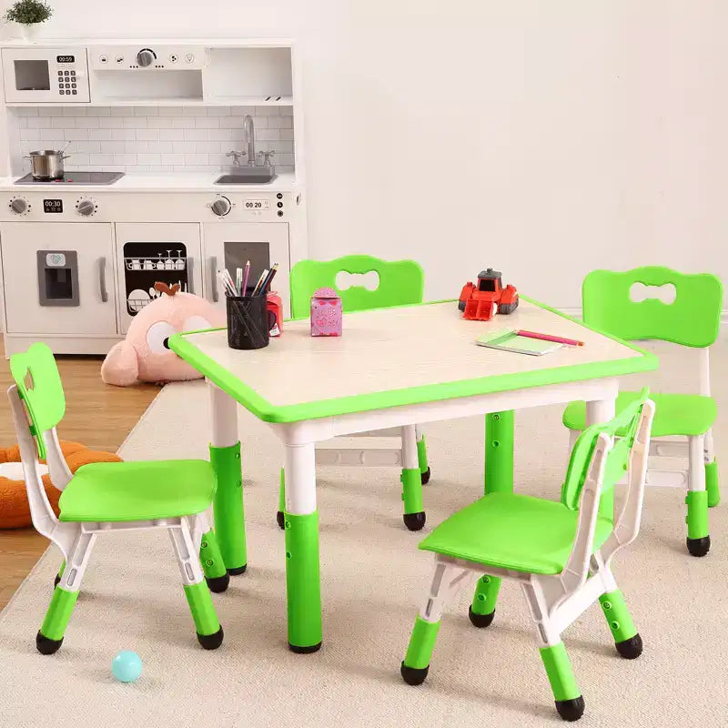 Table et 4 chaises pour enfants, réglables en hauteur, plateau effaçable, ensemble table et chaises multifonctionnel pour la lecture, le dessin, les repas