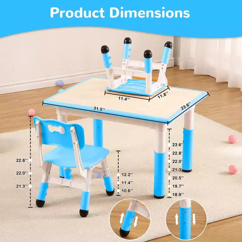 Table et 4 chaises pour enfants, réglables en hauteur, plateau effaçable, ensemble table et chaises multifonctionnel pour la lecture, le dessin, les repas