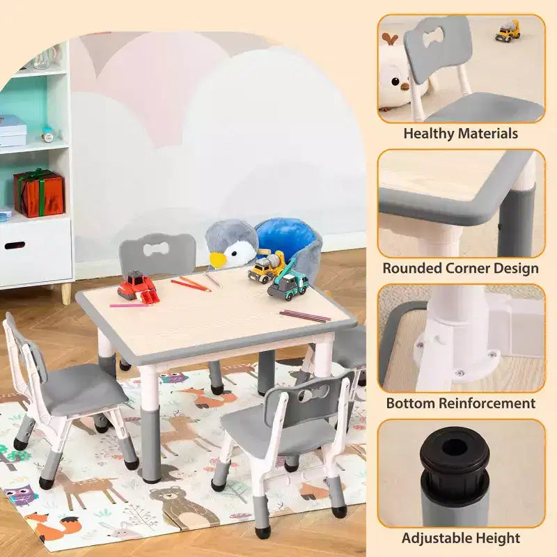 Table et 4 chaises pour enfants, réglables en hauteur, plateau effaçable, ensemble table et chaises multifonctionnel pour la lecture, le dessin, les repas