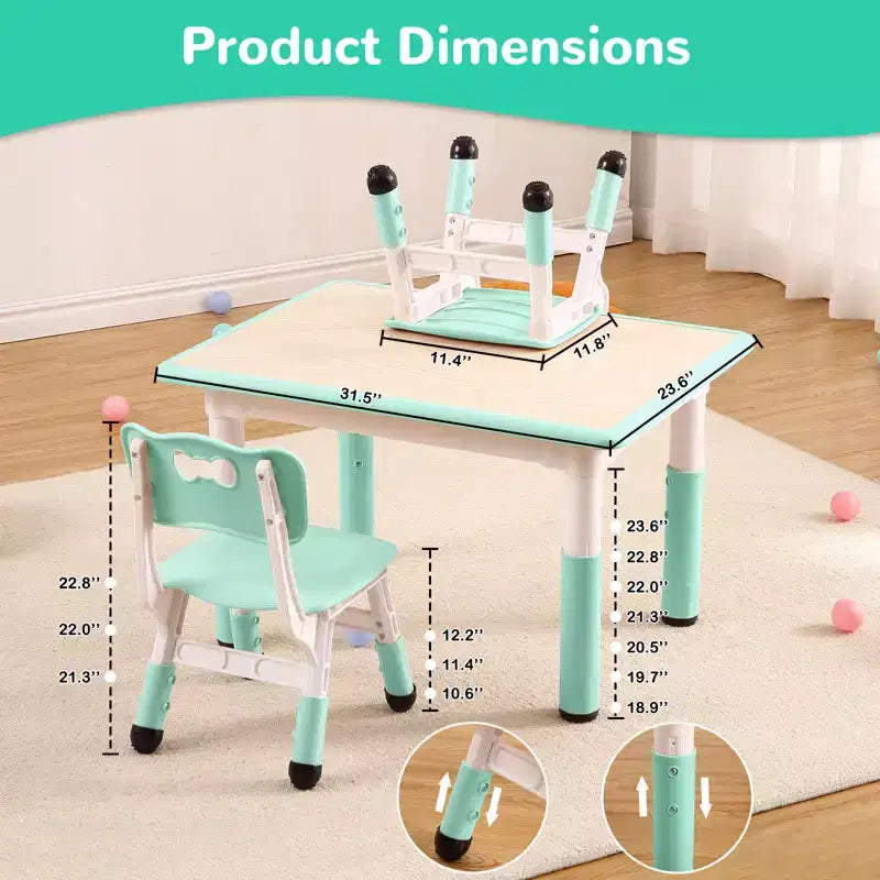 Table et 4 chaises pour enfants, réglables en hauteur, plateau effaçable, ensemble table et chaises multifonctionnel pour la lecture, le dessin, les repas