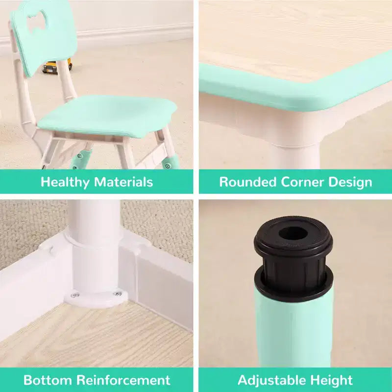 Table et 4 chaises pour enfants, réglables en hauteur, plateau effaçable, ensemble table et chaises multifonctionnel pour la lecture, le dessin, les repas
