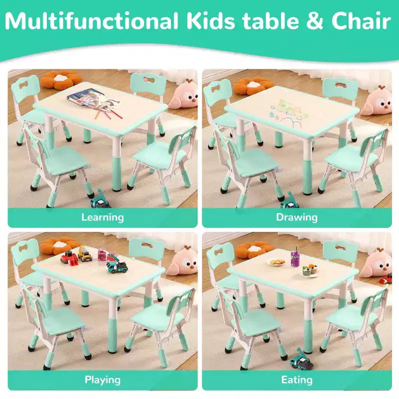 Table et 4 chaises pour enfants, réglables en hauteur, plateau effaçable, ensemble table et chaises multifonctionnel pour la lecture, le dessin, les repas