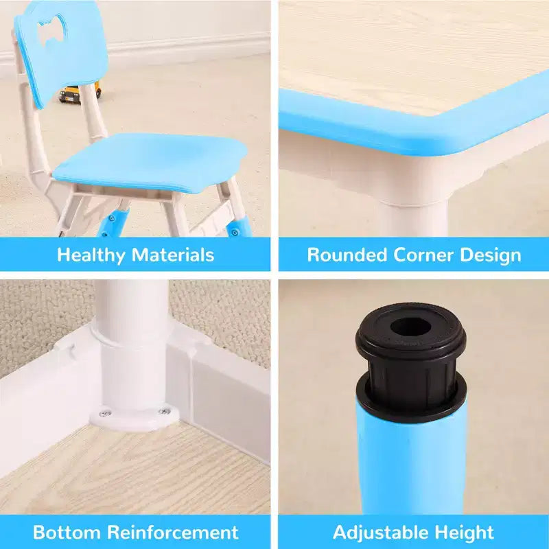 Table et 4 chaises pour enfants, réglables en hauteur, plateau effaçable, ensemble table et chaises multifonctionnel pour la lecture, le dessin, les repas