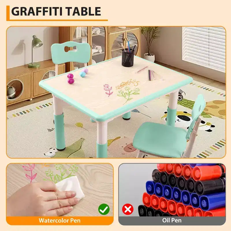 Table et 4 chaises pour enfants, réglables en hauteur, plateau effaçable, ensemble table et chaises multifonctionnel pour la lecture, le dessin, les repas
