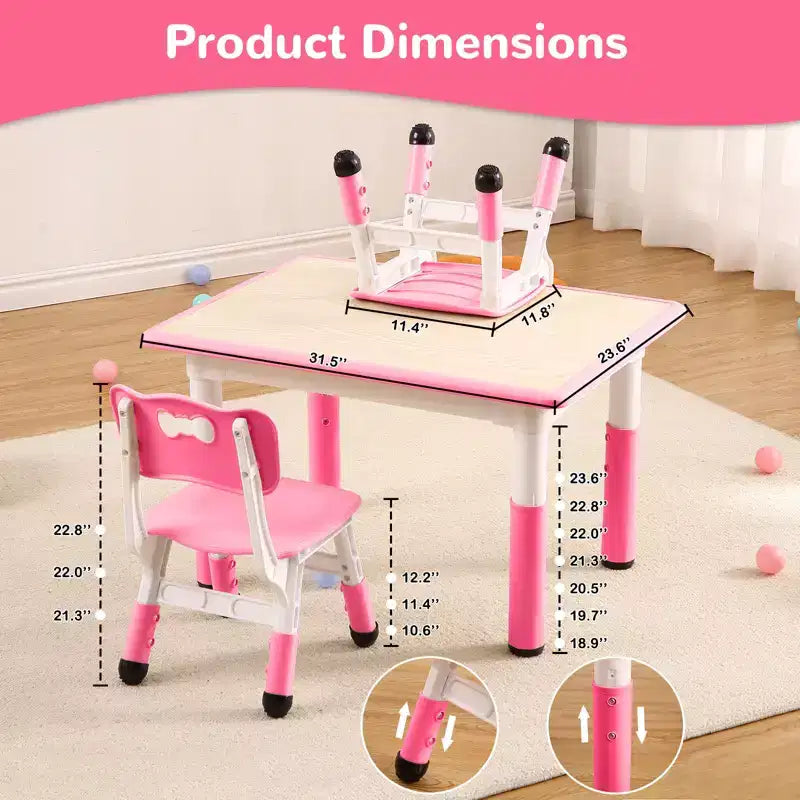 Table et 4 chaises pour enfants, réglables en hauteur, plateau effaçable, ensemble table et chaises multifonctionnel pour la lecture, le dessin, les repas
