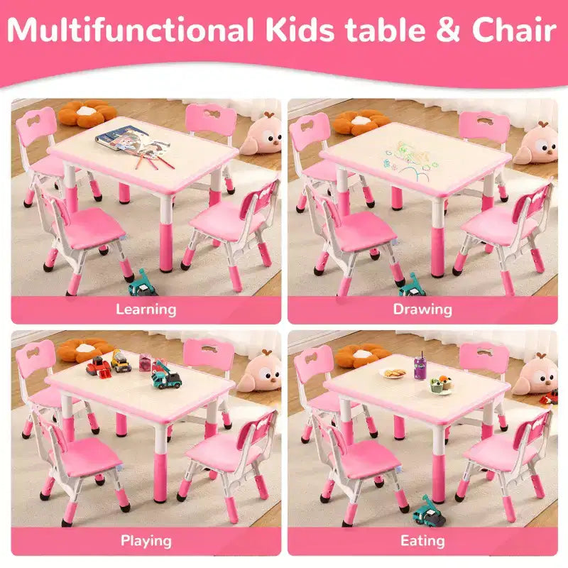Table et 4 chaises pour enfants, réglables en hauteur, plateau effaçable, ensemble table et chaises multifonctionnel pour la lecture, le dessin, les repas