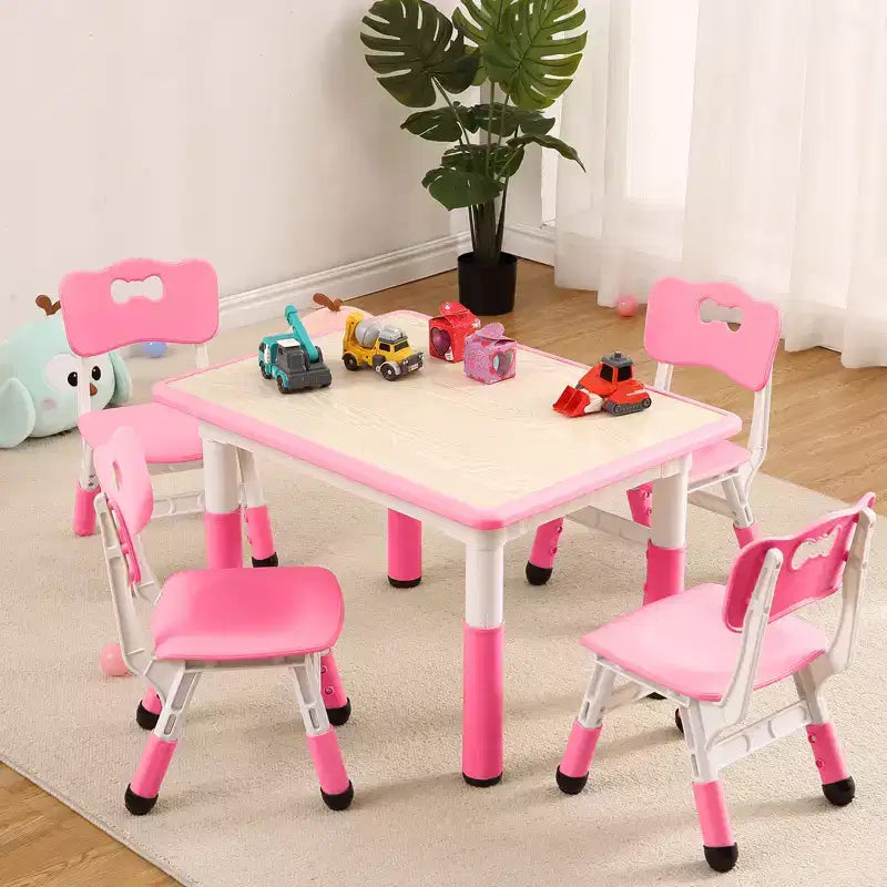 Table et 4 chaises pour enfants, réglables en hauteur, plateau effaçable, ensemble table et chaises multifonctionnel pour la lecture, le dessin, les repas