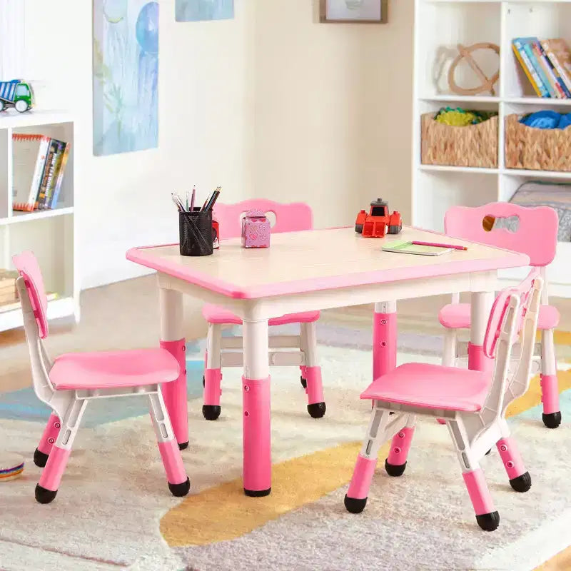 Table et 4 chaises pour enfants, réglables en hauteur, plateau effaçable, ensemble table et chaises multifonctionnel pour la lecture, le dessin, les repas