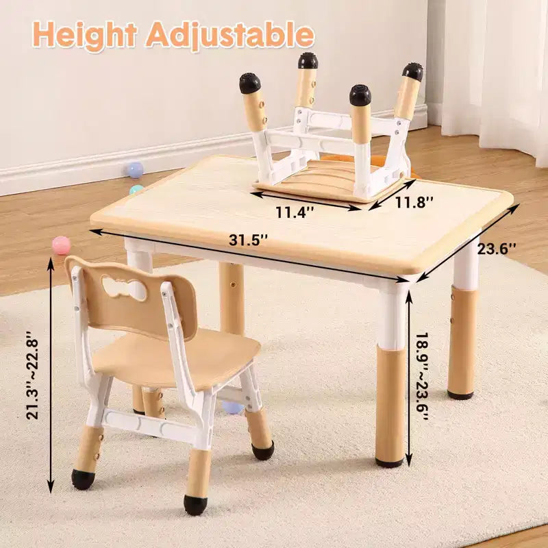 Table et 4 chaises pour enfants, réglables en hauteur, plateau effaçable, ensemble table et chaises multifonctionnel pour la lecture, le dessin, les repas