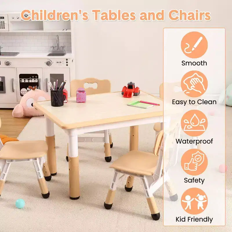 Table et 4 chaises pour enfants, réglables en hauteur, plateau effaçable, ensemble table et chaises multifonctionnel pour la lecture, le dessin, les repas