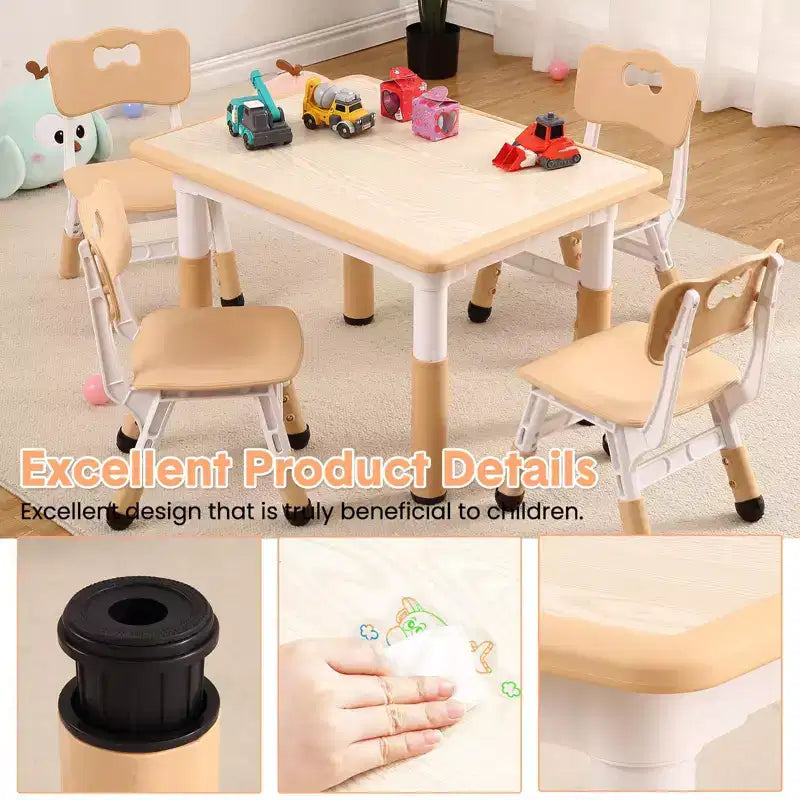 Table et 4 chaises pour enfants, réglables en hauteur, plateau effaçable, ensemble table et chaises multifonctionnel pour la lecture, le dessin, les repas