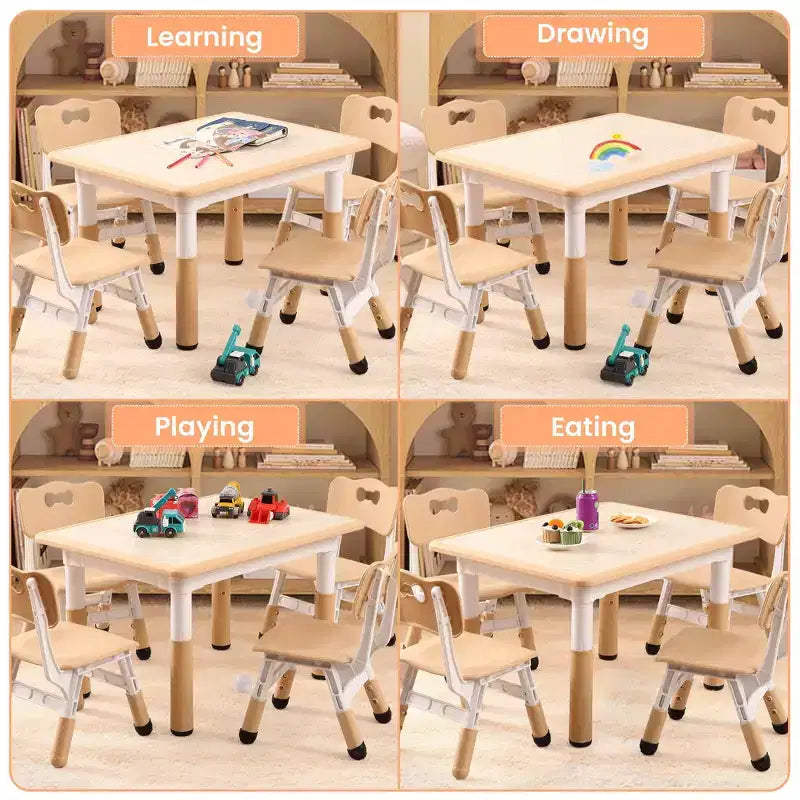 Table et 4 chaises pour enfants, réglables en hauteur, plateau effaçable, ensemble table et chaises multifonctionnel pour la lecture, le dessin, les repas