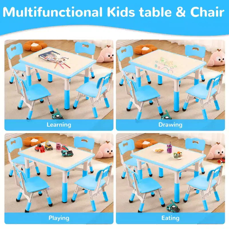 Table et 4 chaises pour enfants, réglables en hauteur, plateau effaçable, ensemble table et chaises multifonctionnel pour la lecture, le dessin, les repas