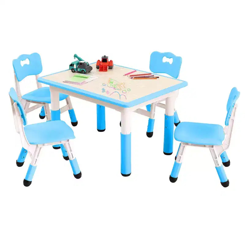 Table et 4 chaises pour enfants, réglables en hauteur, plateau effaçable, ensemble table et chaises multifonctionnel pour la lecture, le dessin, les repas