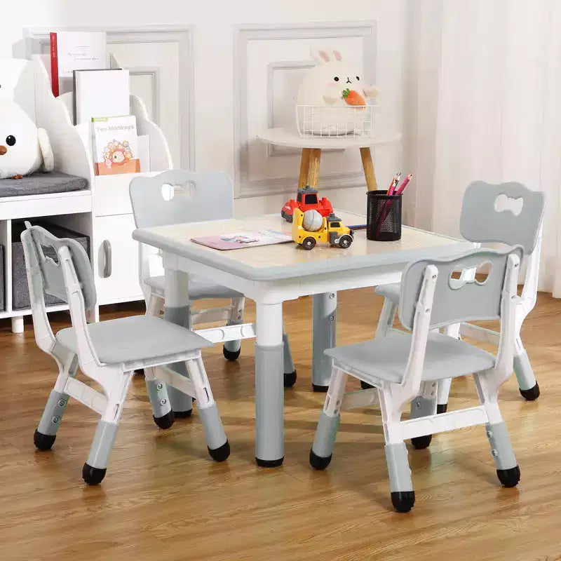 Ensemble table et 4 chaises GustoWave pour enfants, table réglable en hauteur (23") et 4 chaises pour tout-petits avec pieds antidérapants et plateau de bureau anti-graffiti avec organisateur