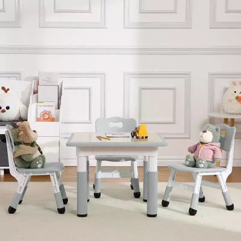Ensemble table et 4 chaises GustoWave pour enfants, table réglable en hauteur (23") et 4 chaises pour tout-petits avec pieds antidérapants et plateau de bureau anti-graffiti avec organisateur