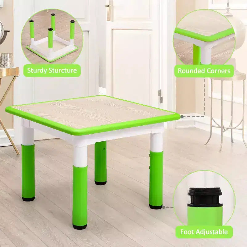 Ensemble table et 4 chaises GustoWave pour enfants, table réglable en hauteur (23") et 4 chaises pour tout-petits avec pieds antidérapants et plateau de bureau anti-graffiti avec organisateur