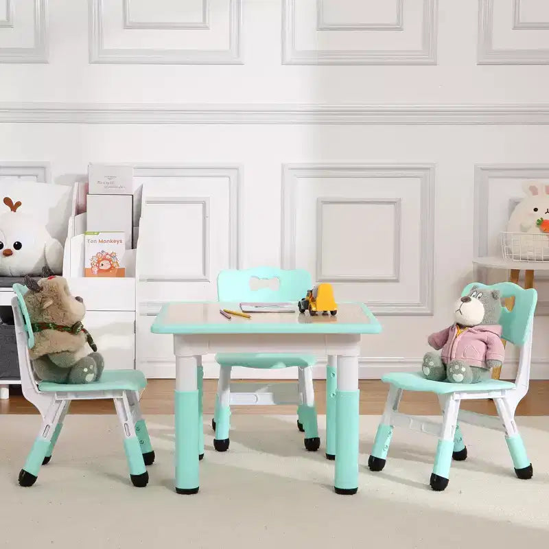 Ensemble table et 4 chaises GustoWave pour enfants, table réglable en hauteur (23") et 4 chaises pour tout-petits avec pieds antidérapants et plateau de bureau anti-graffiti avec organisateur
