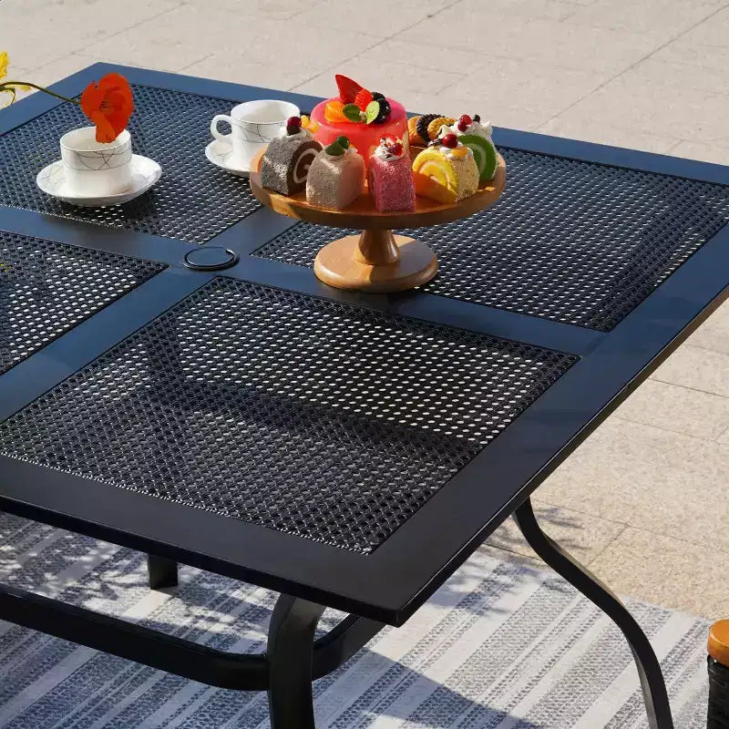 Captiva Designs Ensemble de salle à manger d'extérieur 5 pièces avec table carrée en acier et chaises pivotantes en métal avec toile textile