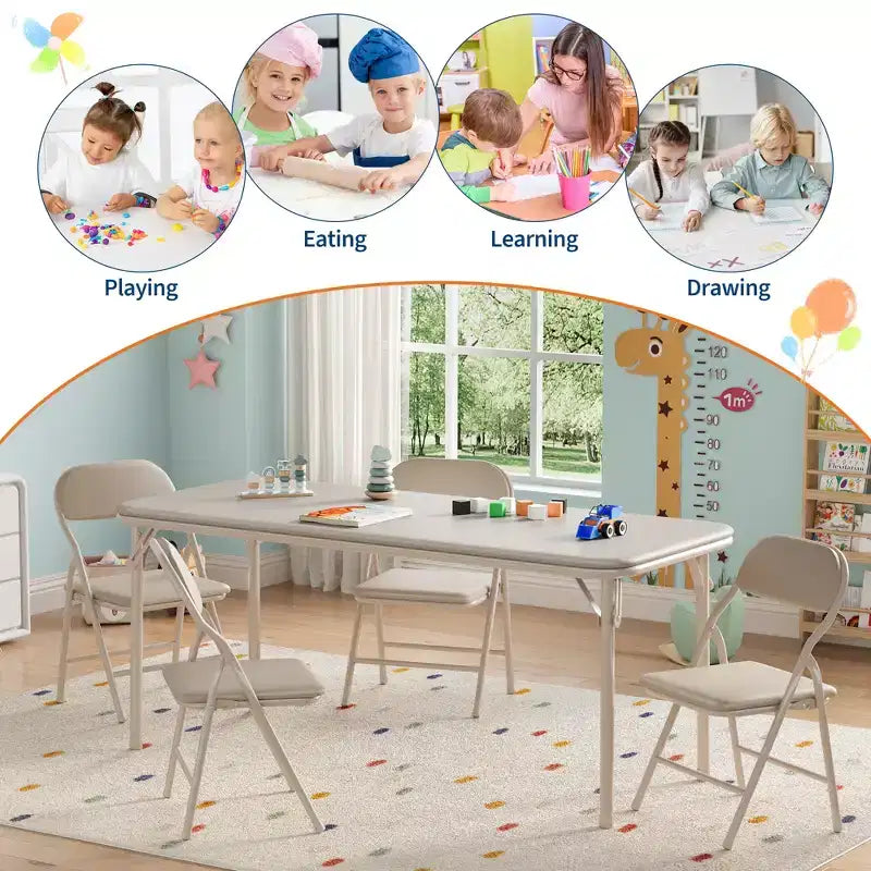 Ensemble Table et Chaises Pliantes 5 Pièces pour Enfants, Ensemble Table et Chaises d'Activités pour Enfants et Tout-petits pour Restaurants, Crèches, Salles de Classe