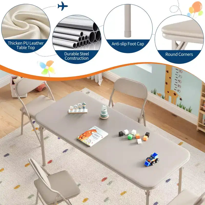 Ensemble Table et Chaises Pliantes 5 Pièces pour Enfants, Ensemble Table et Chaises d'Activités pour Enfants et Tout-petits pour Restaurants, Crèches, Salles de Classe