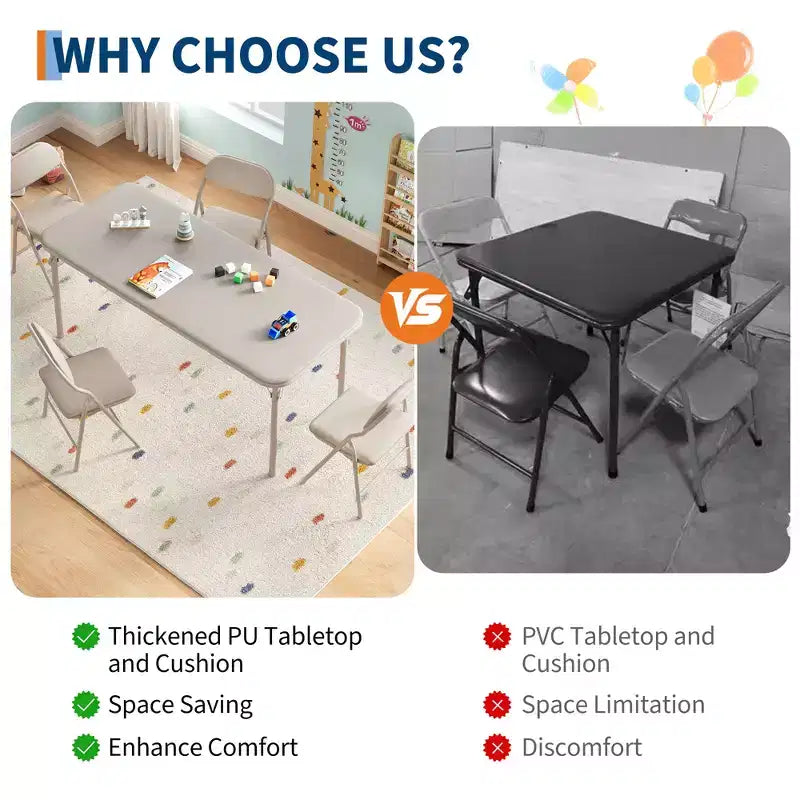 Ensemble Table et Chaises Pliantes 5 Pièces pour Enfants, Ensemble Table et Chaises d'Activités pour Enfants et Tout-petits pour Restaurants, Crèches, Salles de Classe
