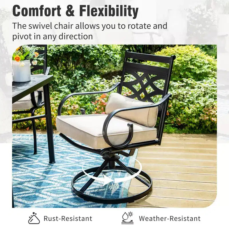 Captiva Designs – Ensemble de salle à manger 7 pièces pour patio avec table à plateau à lattes en acier et chaises en métal avec coussins d'assise et oreillers lombaires