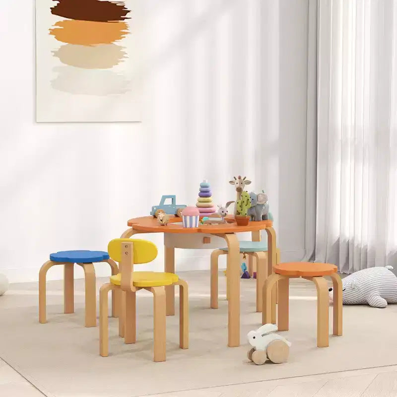 Ensemble de 5 pièces de table et de chaises Qaba pour enfants, ensemble de table et de chaises pour tout-petits en forme de fleur avec rangement intégré, pour le dessin, la lecture et les activités artistiques et créatives.
