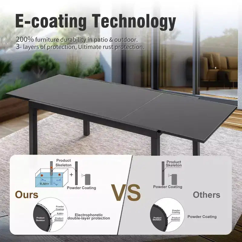 Captiva Designs - Table à manger extensible en acier 7 pièces et chaises en rotin avec accoudoirs en croissant pour l'extérieur