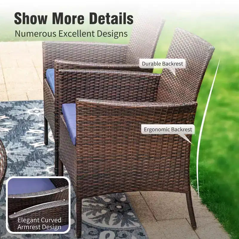 Captiva Designs - Table à manger extensible en acier 7 pièces et chaises en rotin avec accoudoirs en croissant pour l'extérieur