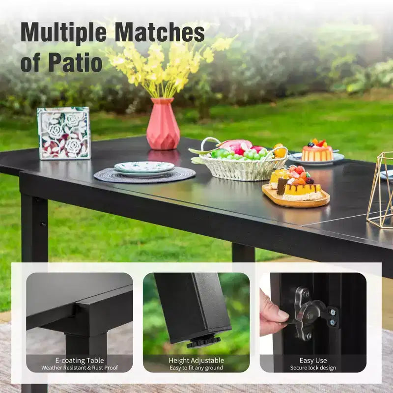 Captiva Designs - Table à manger extensible en acier 7 pièces et chaises en rotin avec accoudoirs en croissant pour l'extérieur