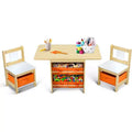 JOYMOR Kids Table & Chairs Set with 6 Drawers, Solid Wood Toddler Activity Desk for Ages 3-8, Natural