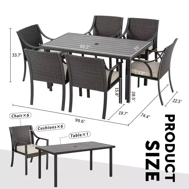 Ensemble de salle à manger 7 pièces HAPPATIO, ensemble de salle à manger d'extérieur. Meubles de salle à manger en rotin. Ensemble de salle à manger d'extérieur pour 6 personnes.