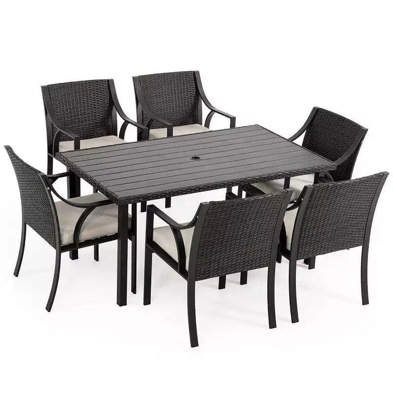 HAPPATIO 7 Piece Patio Dining Set,Outdoor Patio Dining Set.Wicker Rattan Patio Dining Furniture. Dining Furniture Set. Outdoor Dining Set for 6.