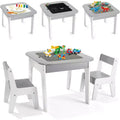 JOYMOR 4-in-1 Kids Activity Table & Chairs Set with Building Blocks Board, Chalkboard and Whiteboard, Grey