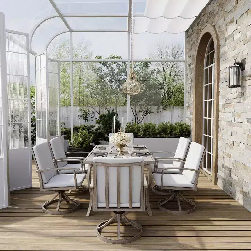 Ensemble de salle à manger HAPPATIO 7 pièces en aluminium pour patio, table et chaises d'extérieur