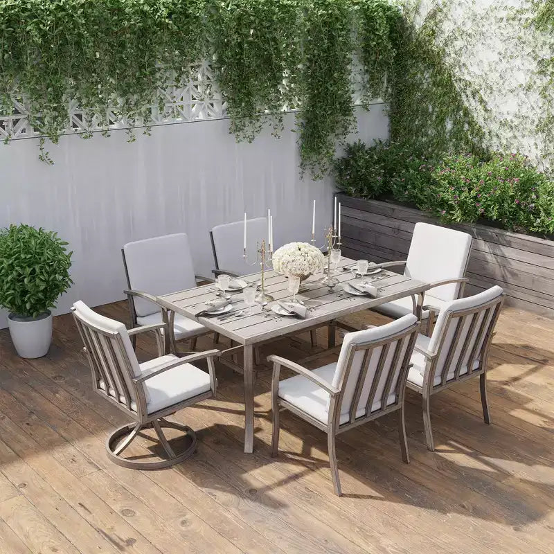 Ensemble de salle à manger HAPPATIO 7 pièces en aluminium pour patio, table et chaises d'extérieur