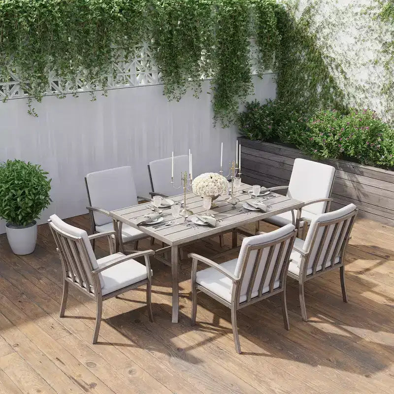 Ensemble de salle à manger HAPPATIO 7 pièces en aluminium pour patio, table et chaises d'extérieur